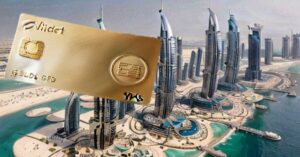 A visa card with the word 'Dubai' written on it, representing services in Dubai.