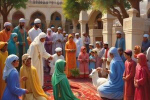 Muslim religion people gathered in front of a masjid and doing prayer - Eid ul-Adha 2024 - khobortobor
