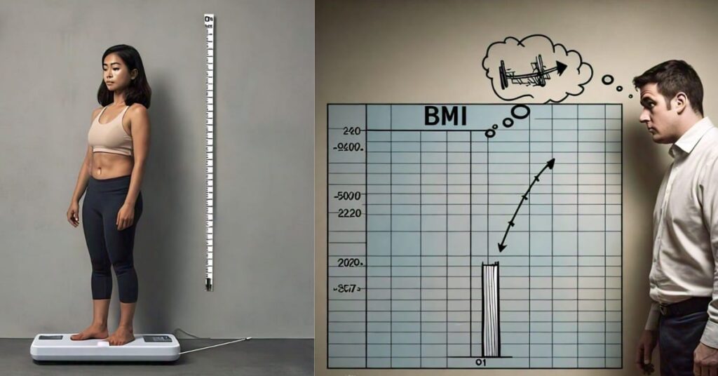 A man and woman standing on a scale, comparing their weights.